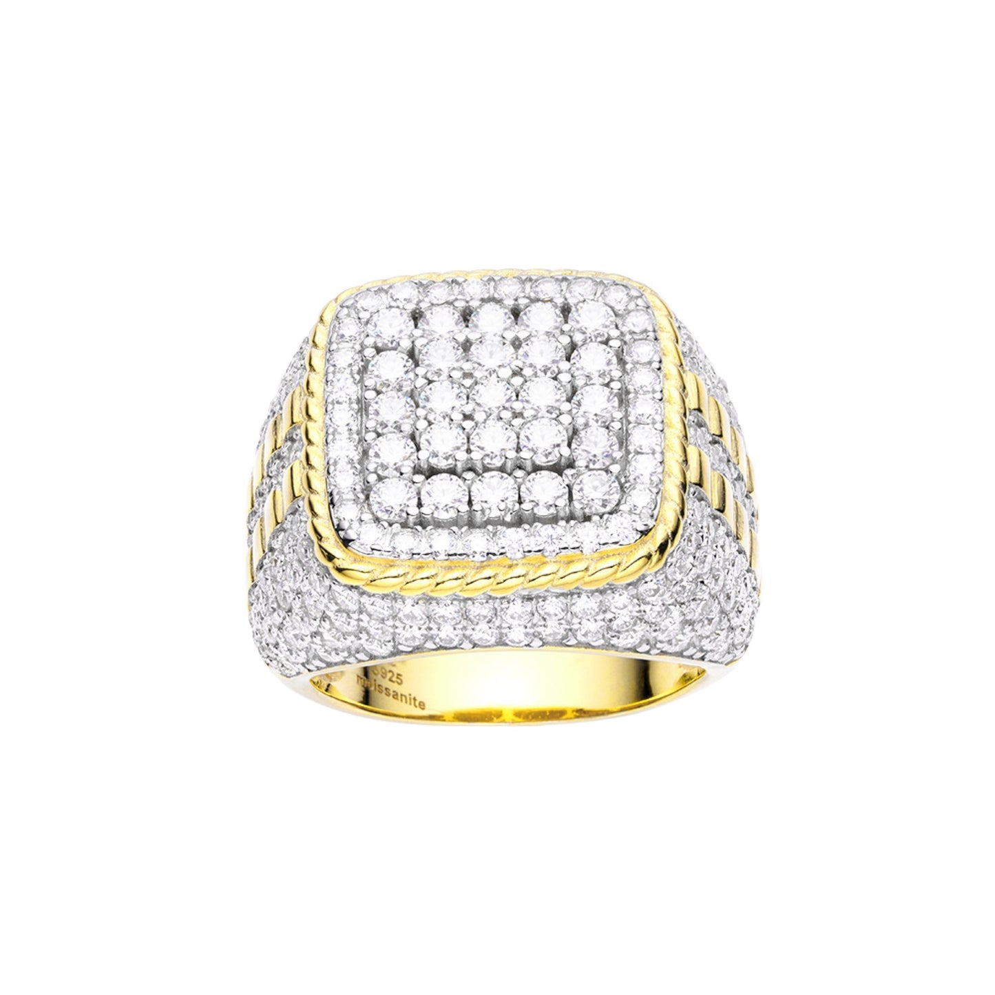 Sterling Silver Moissanite Carat Mens Ring Size 10 (RP)+GP 4-1/4 Cttw