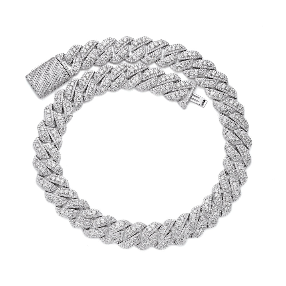 Sterling Silver Round Big Stone in Center Surrounded with Small Stones 14mm Moissanite Cuban Chain 8Inch Bracelet RP 12-3/4 Cttw