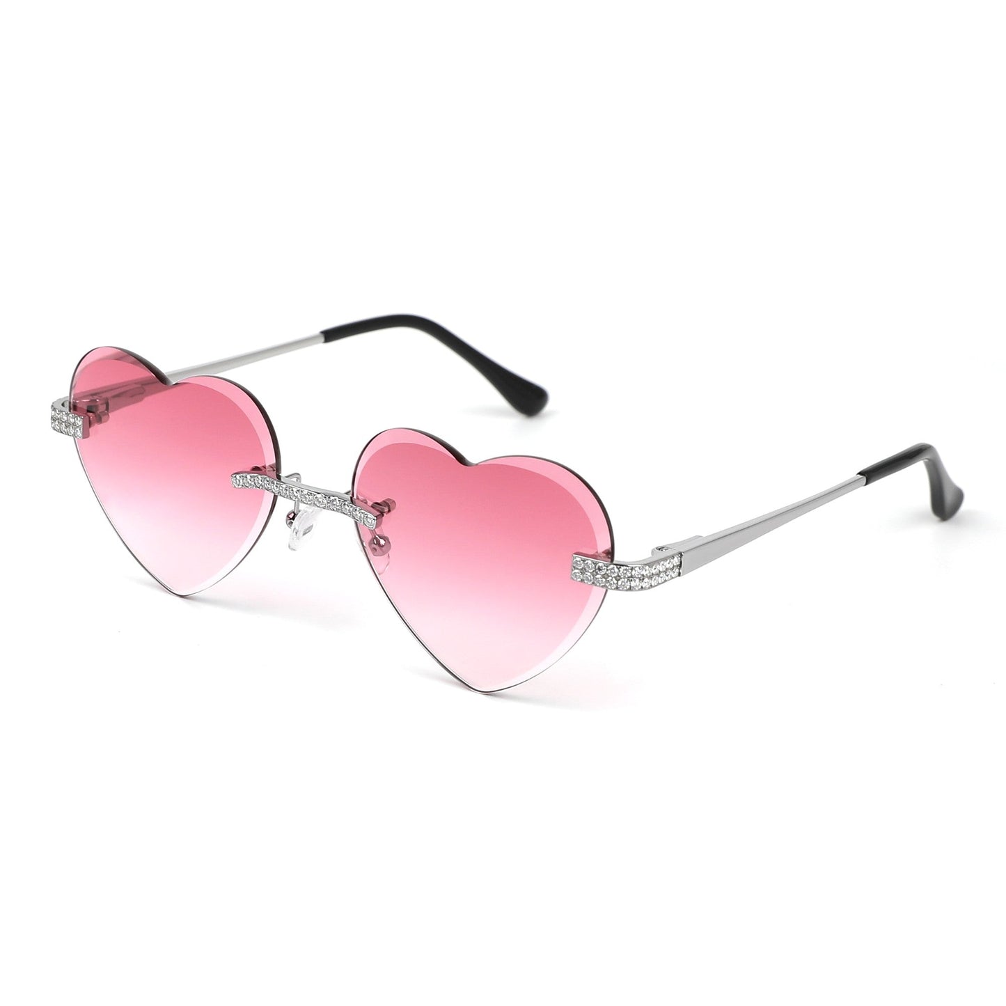 Sterling Silver Round Moissanite Heart Shape Pink Lens Wooden Glasses RP