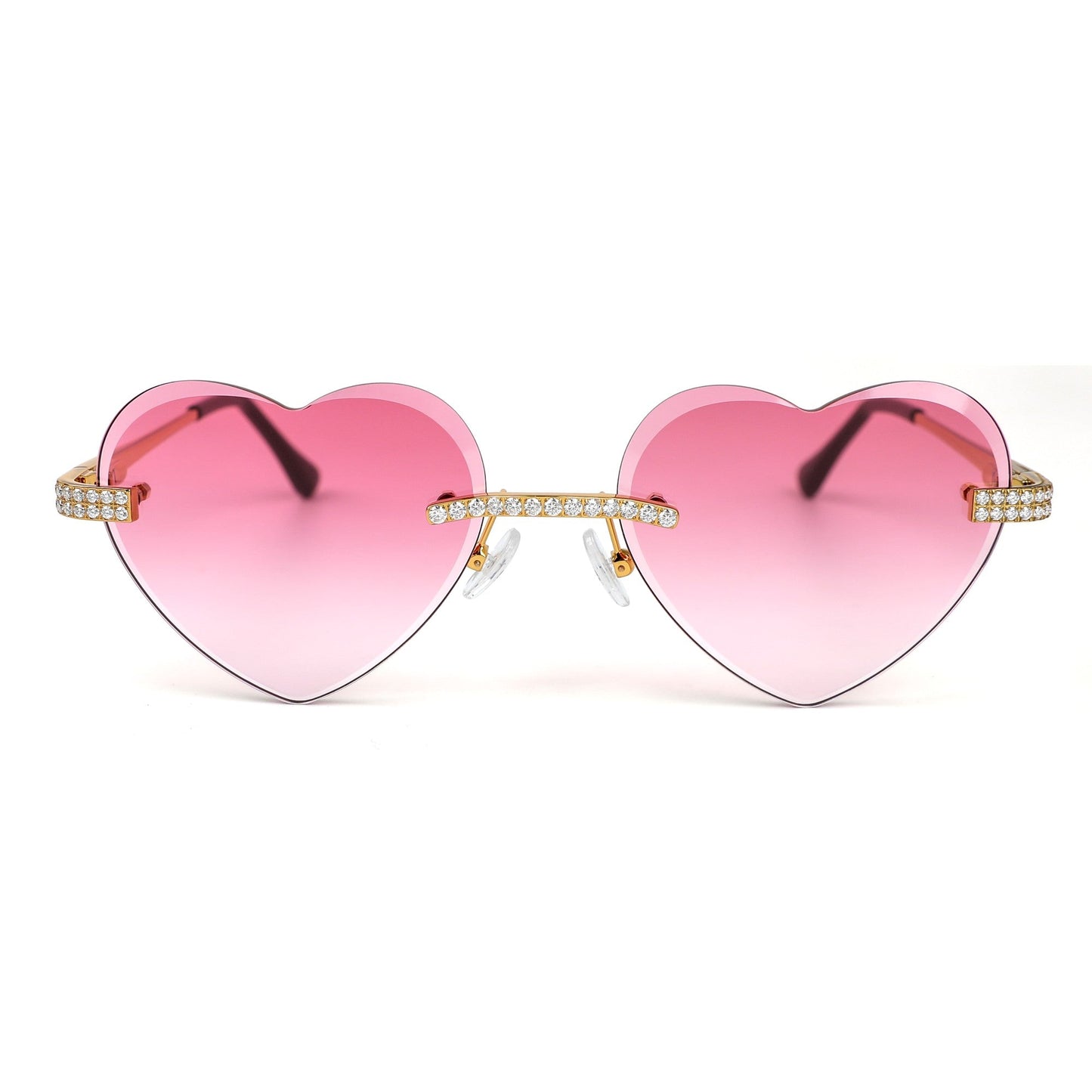 Sterling Silver Round Moissanite Heart Shape Pink Lens Wooden Glasses GP