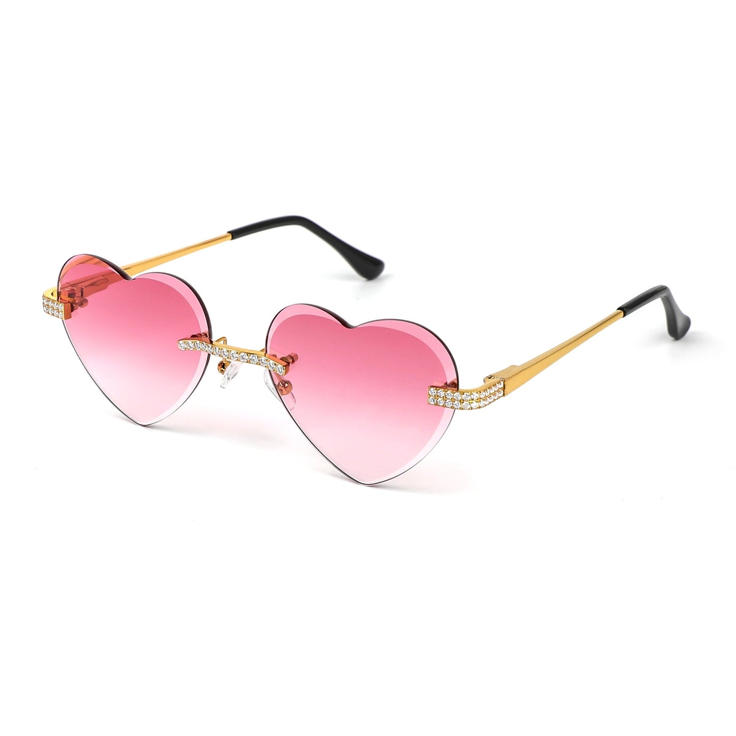 Sterling Silver Round Moissanite Heart Shape Pink Lens Wooden Glasses GP