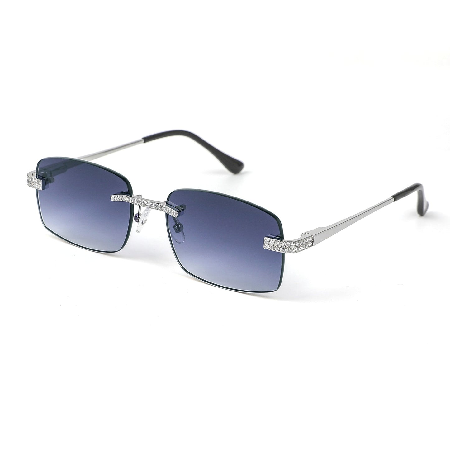 Sterling Silver Round Moissanite Square with Bevel Shape Gray Lens Wooden Glasses RP