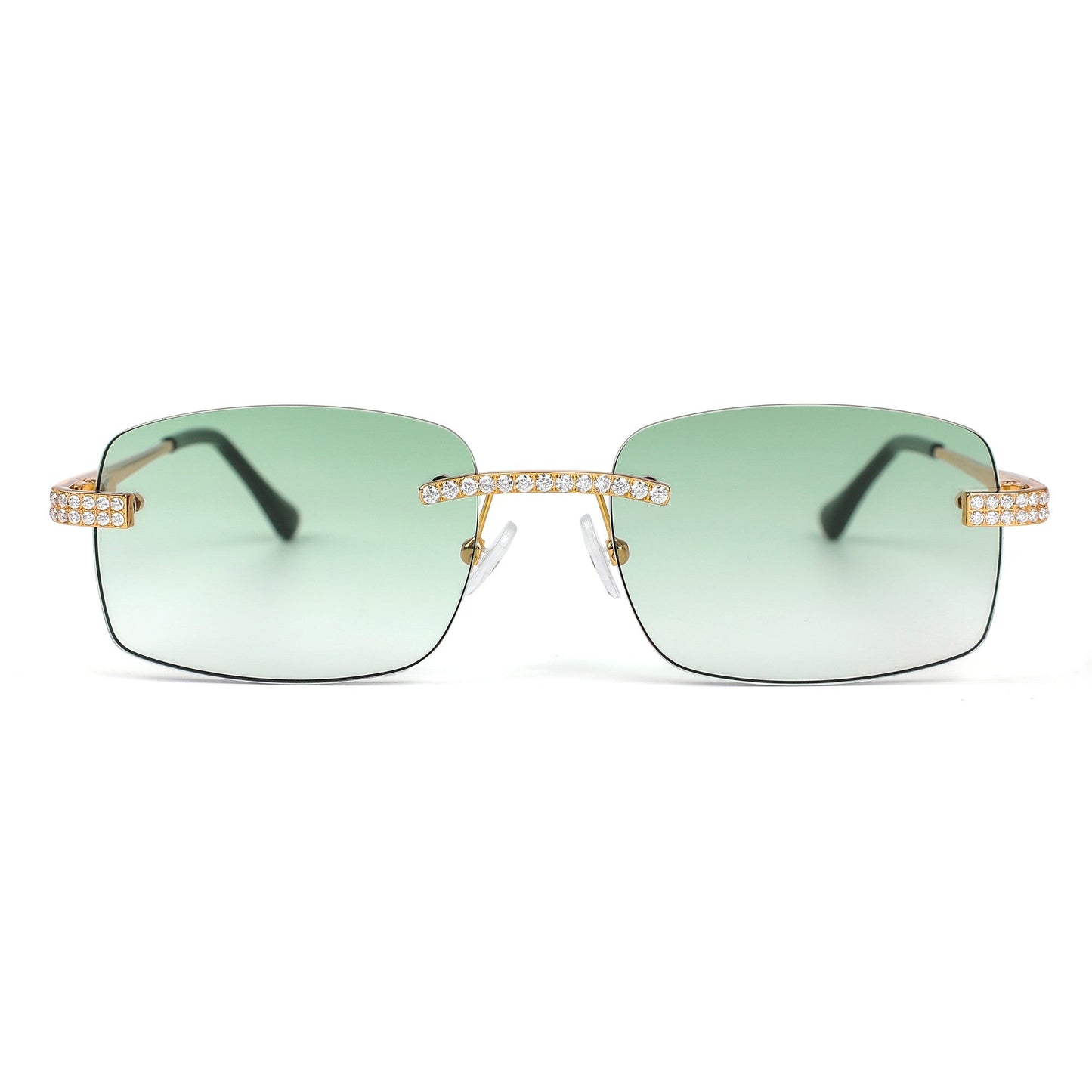 Sterling Silver Round Moissanite Square with Bevel Shape Green Lens Wooden Glasses GP