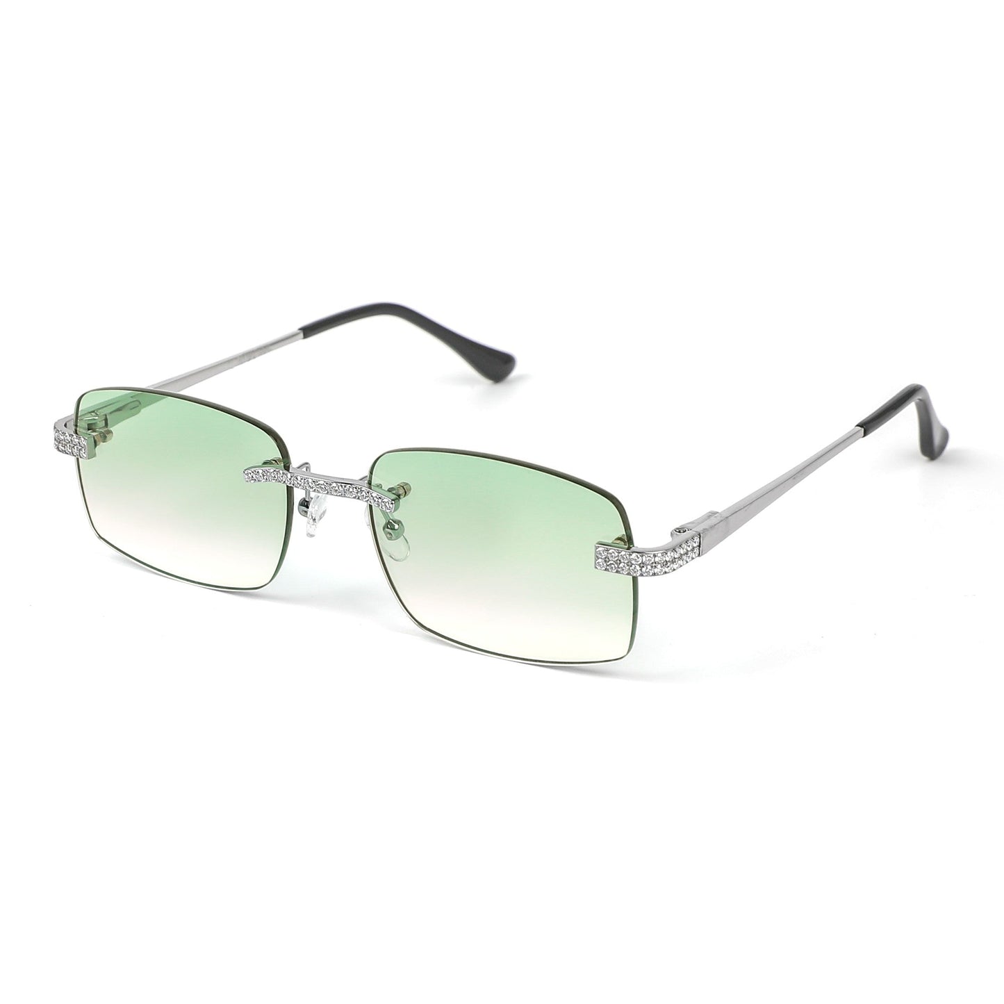 Sterling Silver Round Moissanite Square with Bevel Shape Green Lens Wooden Glasses RP