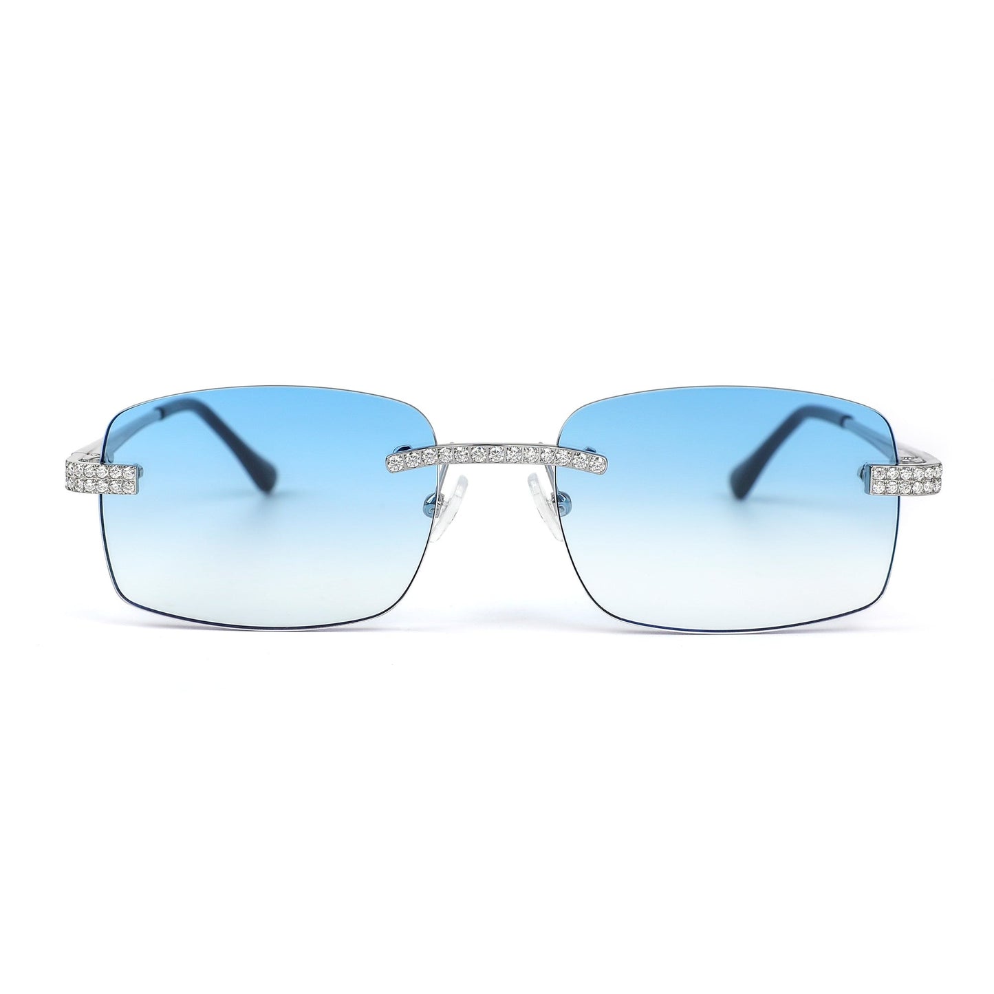 Sterling Silver Round Moissanite Square with Bevel Shape Blue Lens Wooden Glasses RP