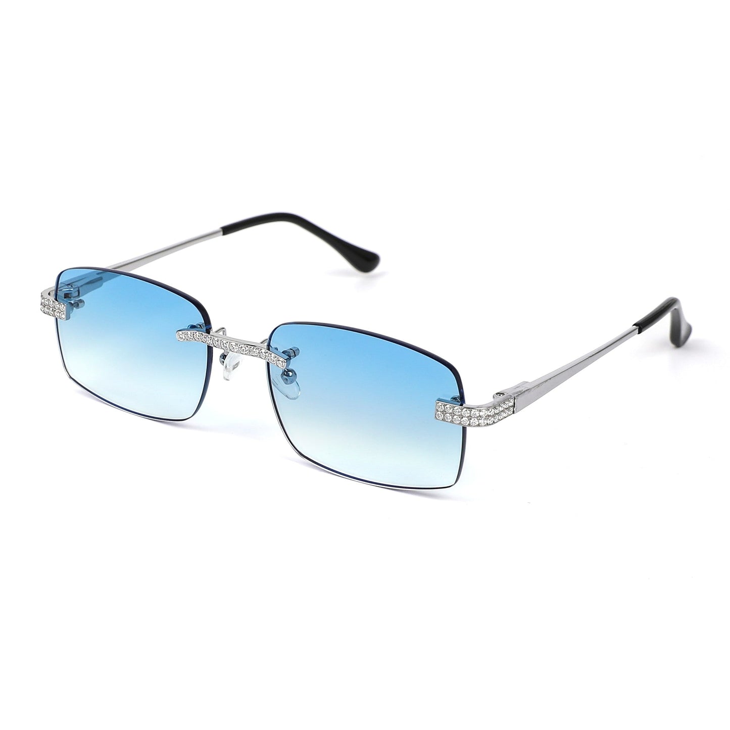 Sterling Silver Round Moissanite Square with Bevel Shape Blue Lens Wooden Glasses RP