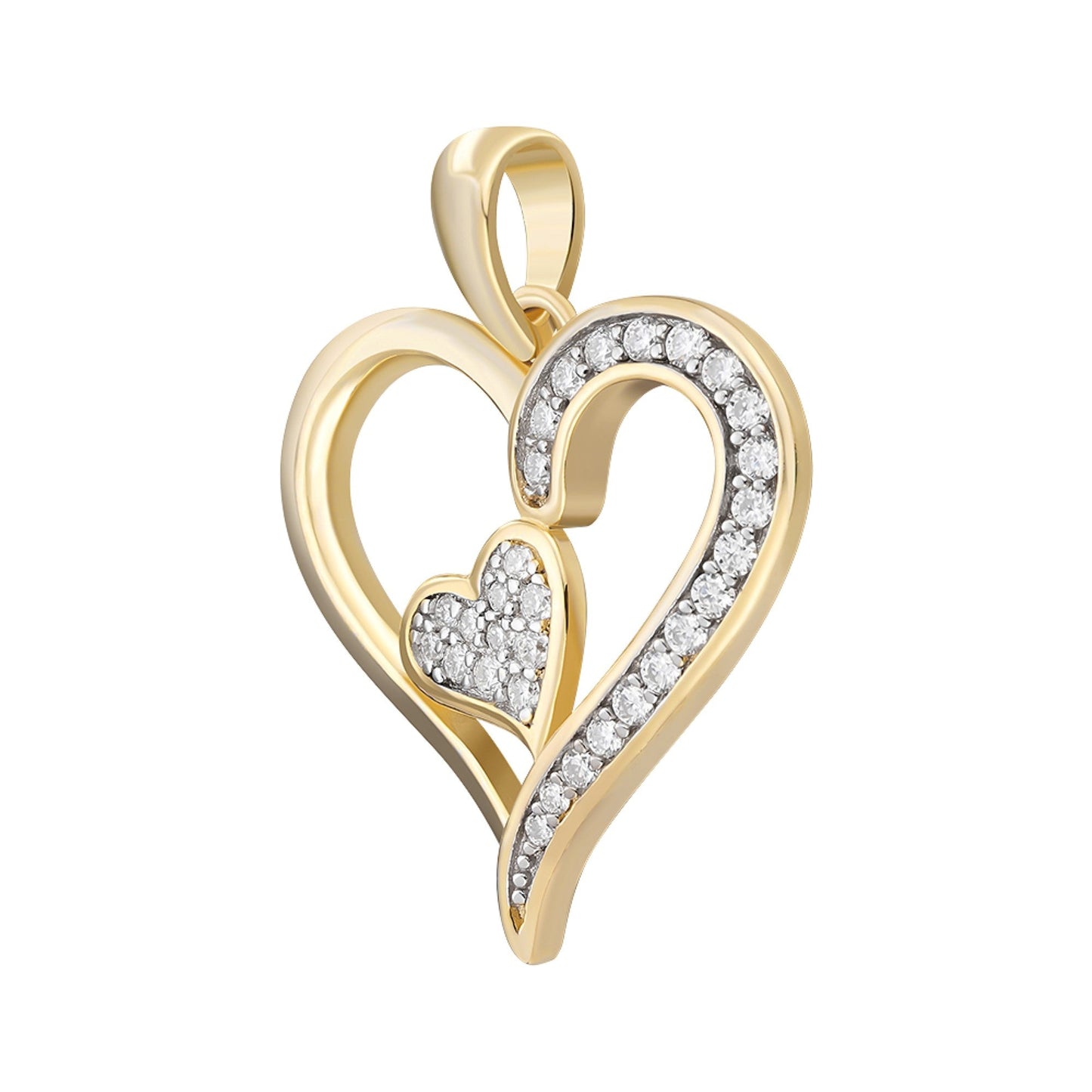 Sterling Silver Round Moissanite Double Heart Designer Pendant RP+GP 1/4 Cttw