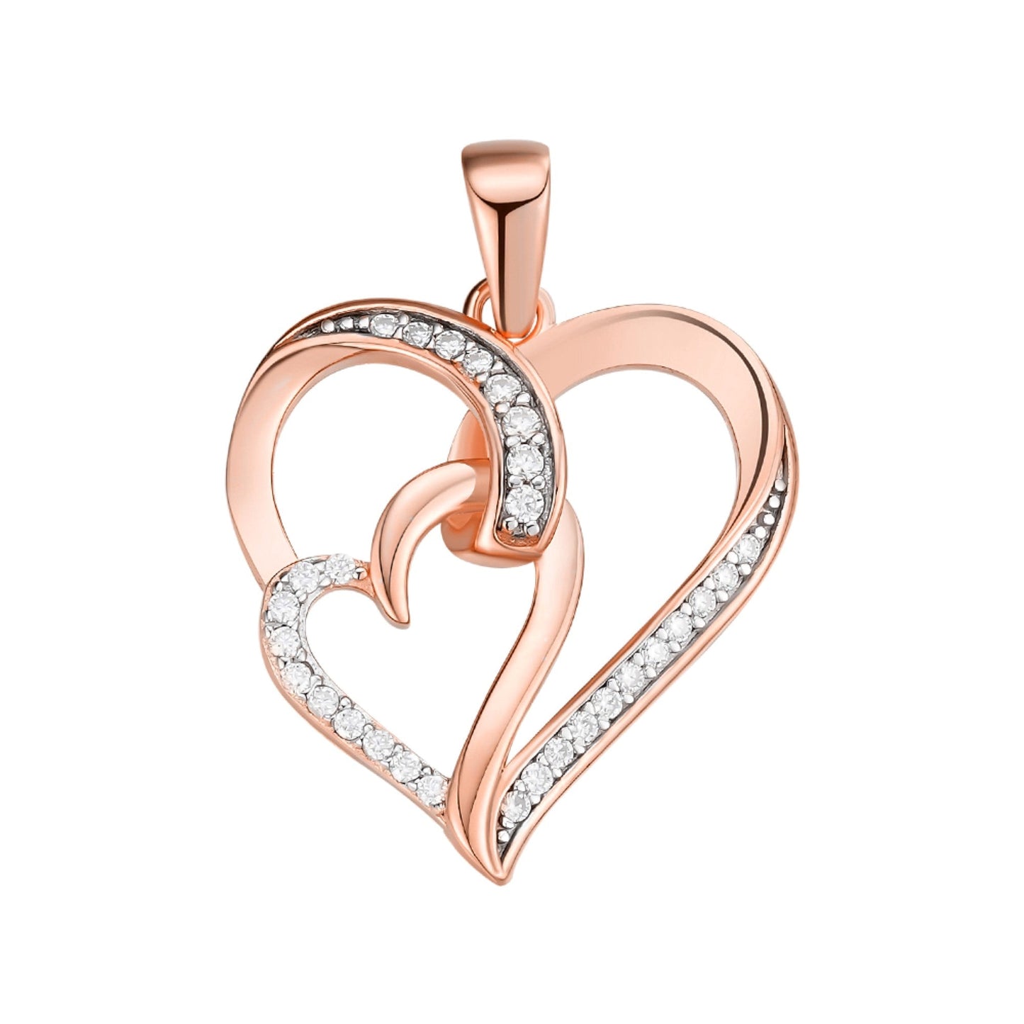 Sterling Silver Round Moissanite Double Heart Infinity Designer Pendant RP+PP 1/6 Cttw