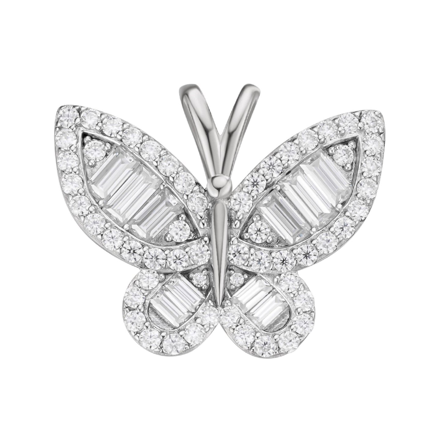 Sterling Silver Round Baguette Moissanite Butterfly Animal Pendant RP 1-7/8 Cttw