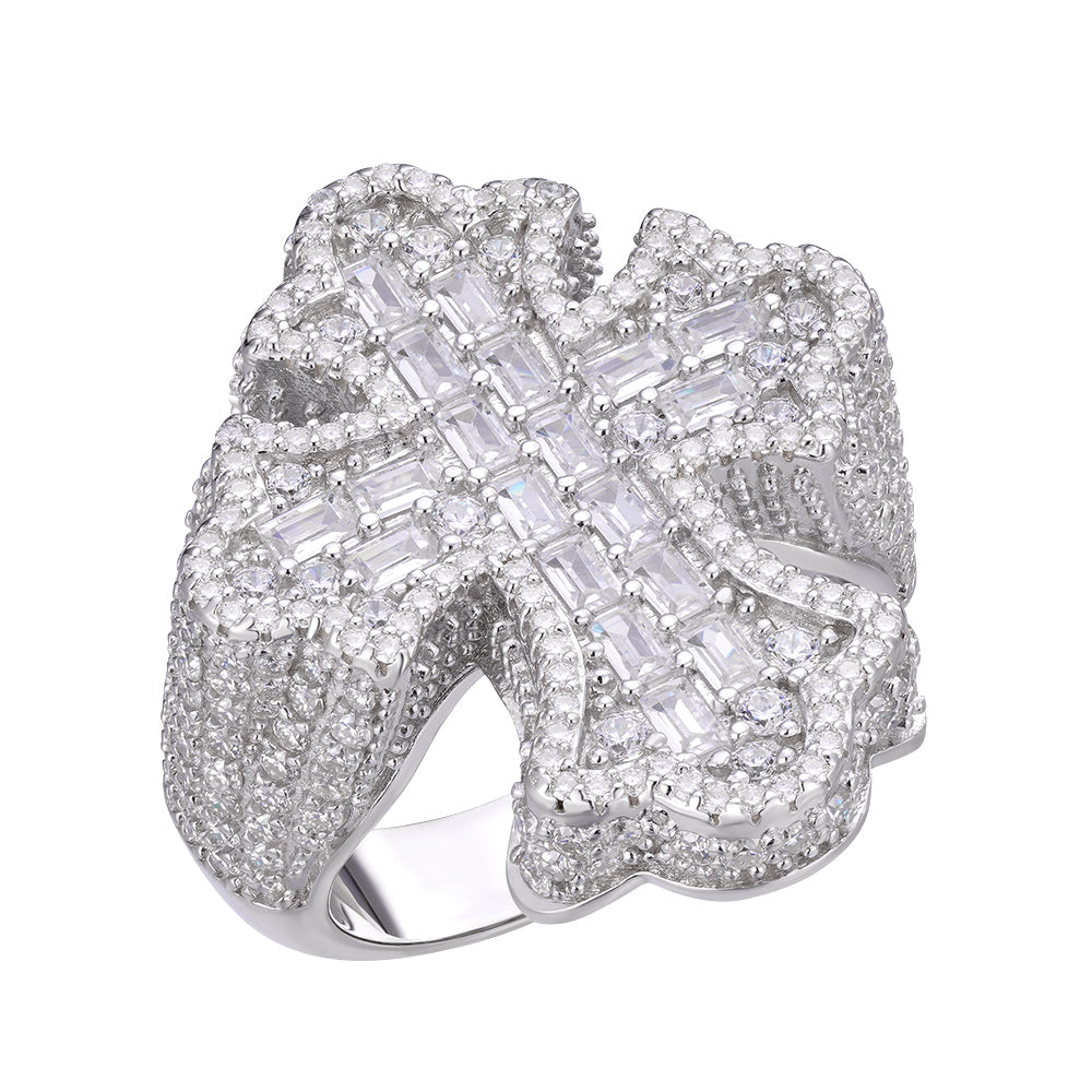 Sterling Silver Round Moissanite With White CZ Mens Cross Religious SZ 10 Ring RP 2-5/8 Cttw