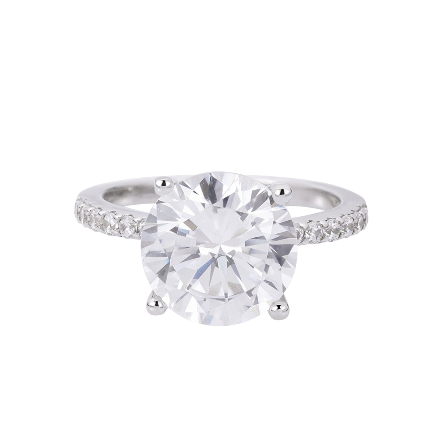 Sterling Silver Round Big Stone 4 Cttw and Small Stone 0.26 Cttw Moissanite Designer Sz 7 Womens Ring RP