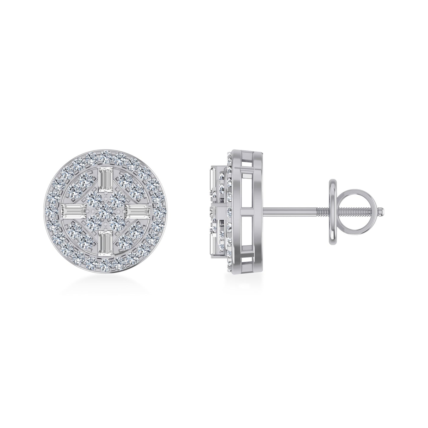 10K White Gold Round Designer Stud Earrings 1/2 Cttw