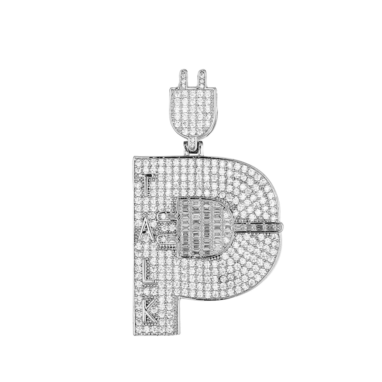 Sterling Silver Round Baguette CZ Plug Designer Pendant RP