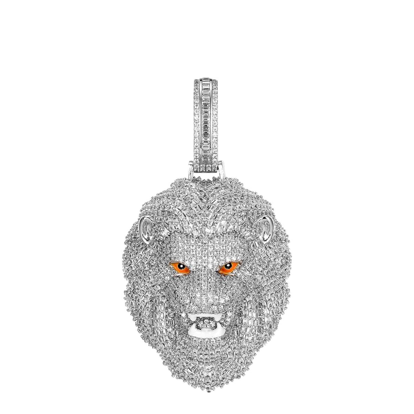 Sterling Silver CZ Roaring Lion Animal Pendant RP