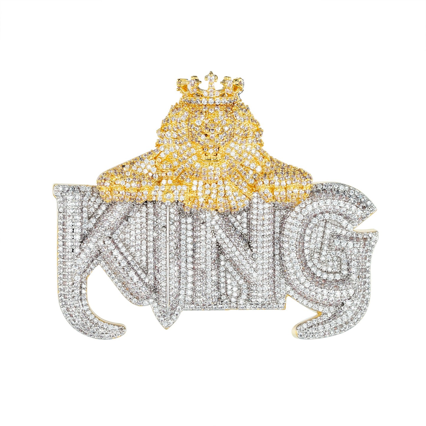 Sterling Silver CZ Crown Lion King Word Pendant RP+GP