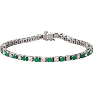 Platinum Natural Emerald & 1/3 CTW Natural Diamond Line 7"  Bracelet