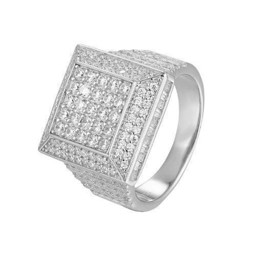Sterling Silver CZ Square Designer Sz 7 Mens Ring RP