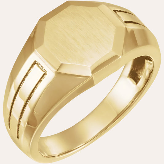 14K Yellow Octagon Signet Ring