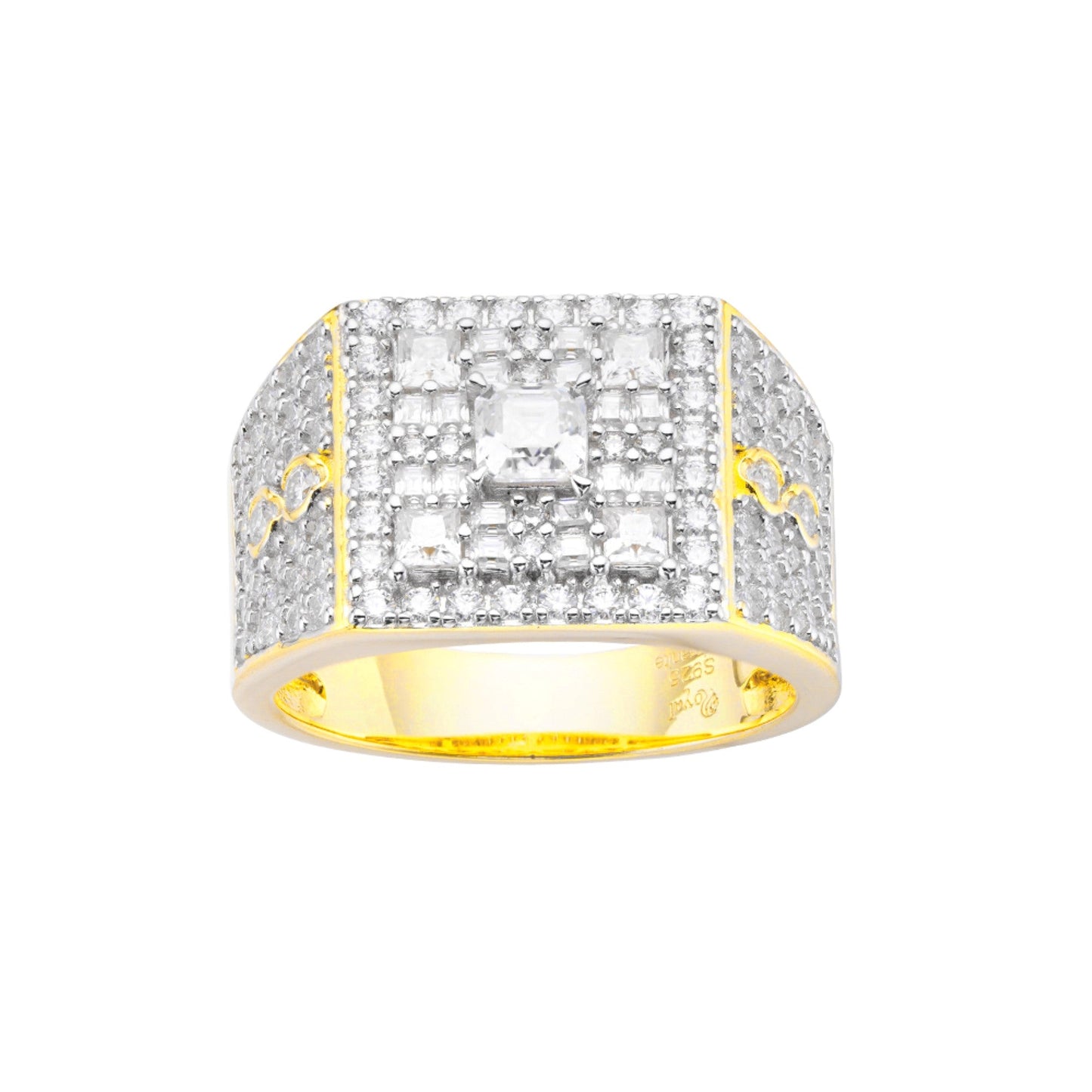Sterling Silver Round Baguette Moissanite Square Shape Designer Sz 9 Mens Ring RP+PP 2-3/8 Cttw
