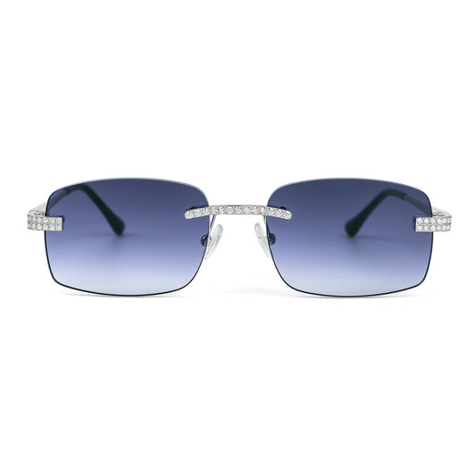 Sterling Silver Round Moissanite Square with Bevel Shape Gray Lens Wooden Glasses RP