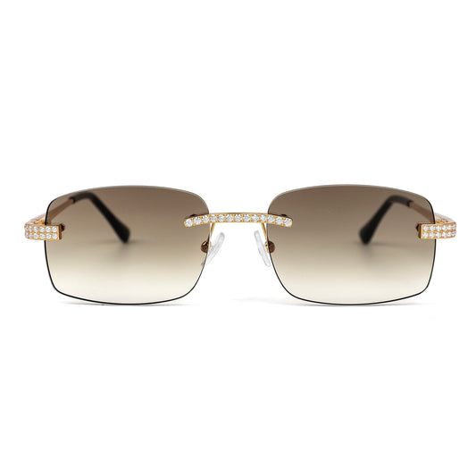 Sterling Silver Round Moissanite Square with Bevel Shape Gradient Brown Lens Wooden Glasses GP