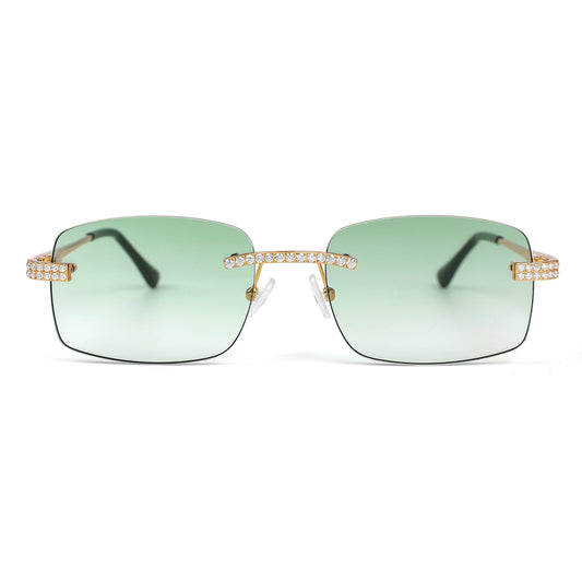 Sterling Silver Round Moissanite Square with Bevel Shape Green Lens Wooden Glasses GP