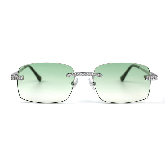 Sterling Silver Round Moissanite Square with Bevel Shape Green Lens Wooden Glasses RP