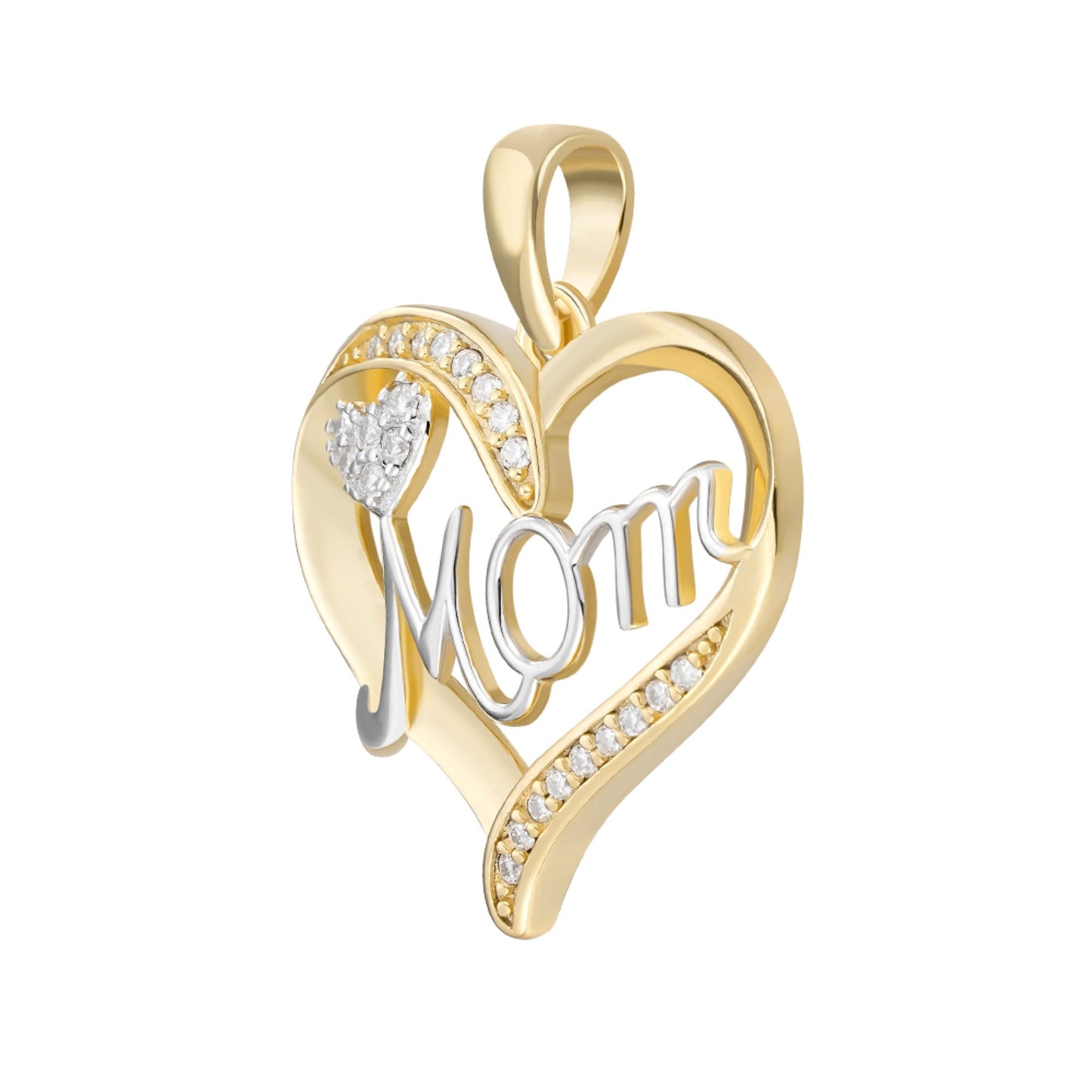Sterling Silver Round Moissanite MOM Heart Designer Pendant RP+GP 1/8 Cttw
