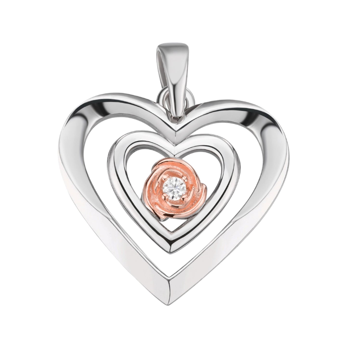 Sterling Silver Round Moissanite Solitaire Heart Designer Pendant RP+PP 1/10 Cttw