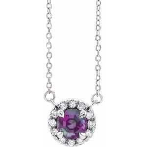 14K White 3 mm Lab-Grown Alexandrite & .03 CTW Natual Diamond 16" Necklace