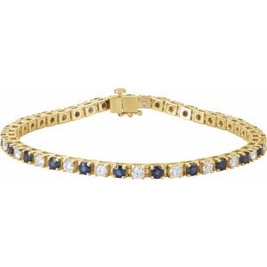 14K Yellow Natural Blue Sapphire & 2 1/3 CTW Natural Diamond Line 7" Bracelet