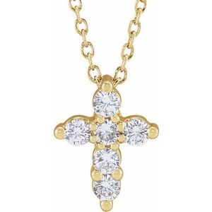 14K Yellow 1/4 CTW Lab-Grown Diamond Cross 18" Necklace