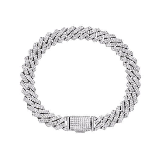 Sterling Silver Round Moissanite 8.5 Inch Snake Cuban Bracelet RP 6-1/6 Cttw