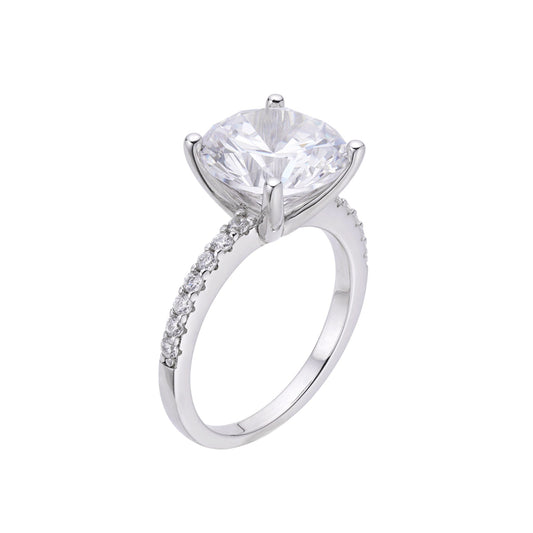 Sterling Silver Round Big Stone 4 Cttw and Small Stone 0.26 Cttw Moissanite Designer Sz 7 Womens Ring RP