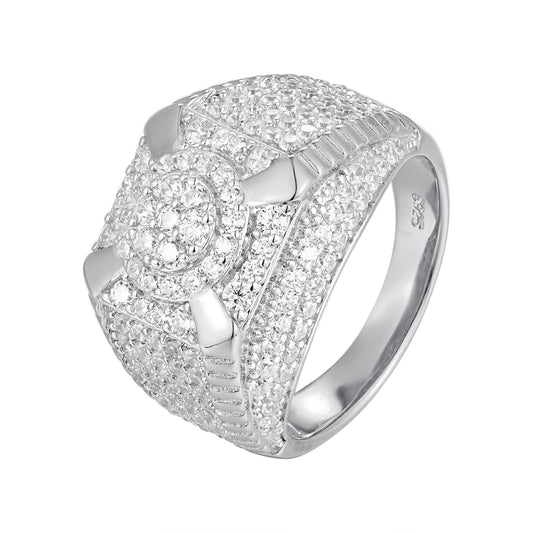 Sterling Silver CZ Square Shape Designer Sz 7 Mens Ring RP
