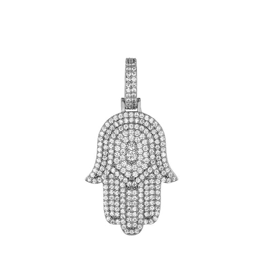 Sterling Silver CZ Hamza Hand Religious Pendant RP