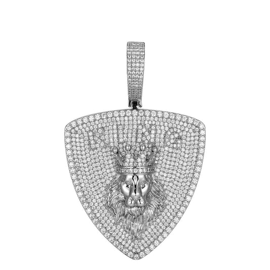 Sterling Silver CZ Lion Crown King Animal Pendant RP