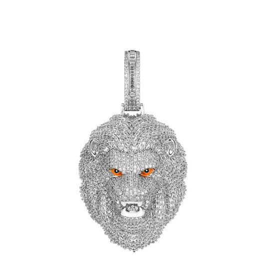Sterling Silver CZ Roaring Lion Animal Pendant RP