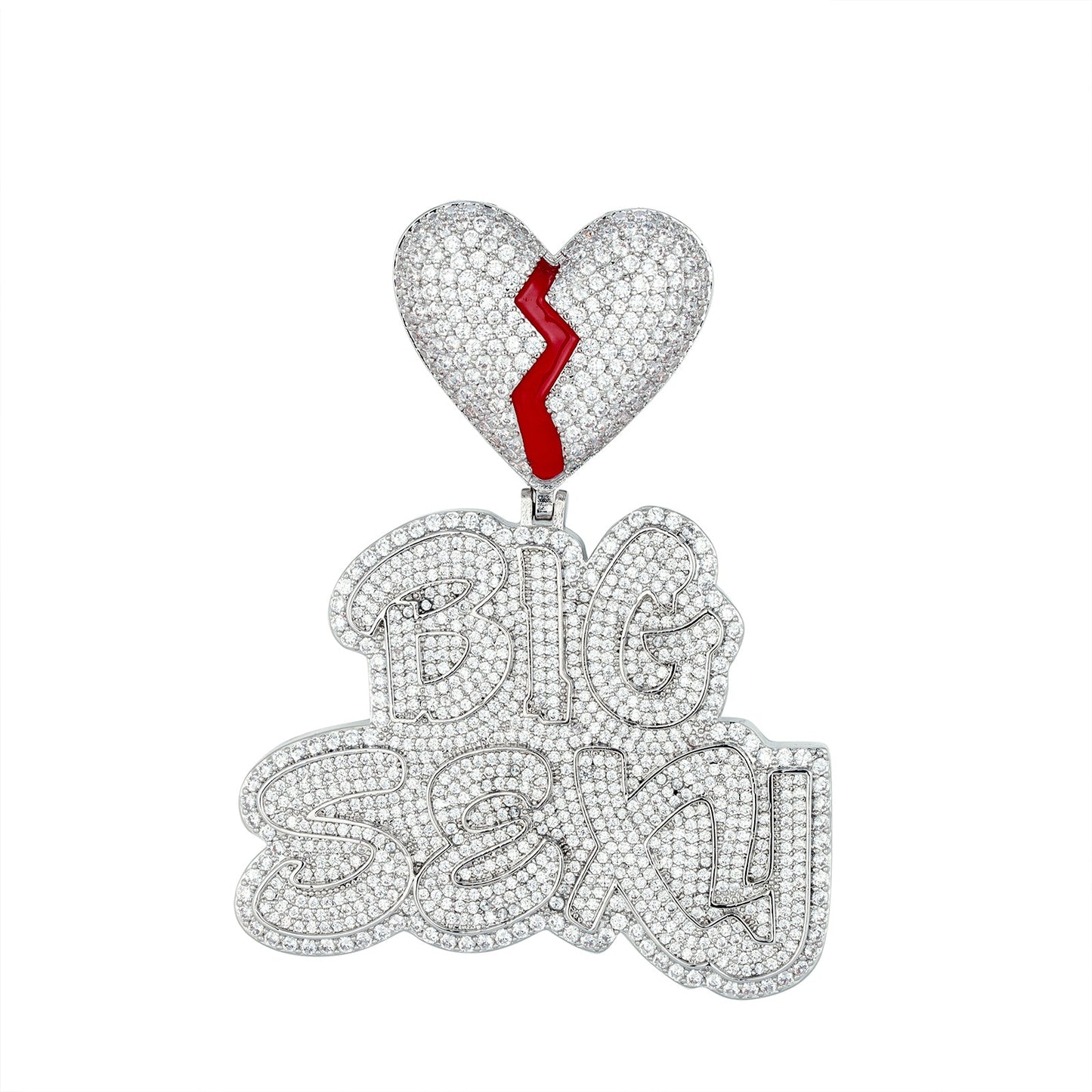 Sterling Silver CZ Broken Heart Word Designer Pendant RP