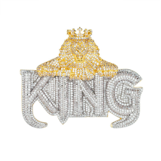 Sterling Silver CZ Crown Lion King Word Pendant RP+GP