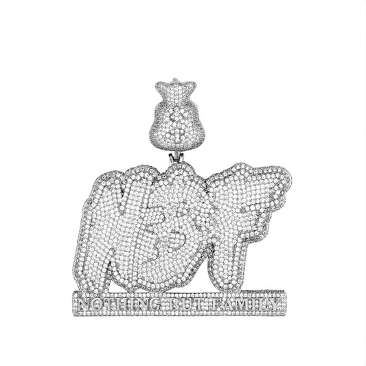 S.Silver CZ Nothing But Family Word Dollar Bag Pendant RP+GP